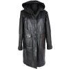 KOŽENÝ dámský černý zimní dlouhý kabát s kapucí S/M