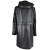 KOŽENÝ dámský černý zimní dlouhý kabát s kapucí S/M