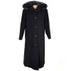 Vlněný (75%) dámský šedočerný dlouhý kabát s kapucí (vlna, kašmír) 50