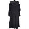 Vlněný (75%) dámský šedočerný dlouhý kabát s kapucí (vlna, kašmír) 50
