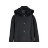 Vlněný (80%) dámský šedočerný dlouhý kabát s kapucí XXL