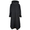 Vlněný (80%) dámský šedočerný dlouhý kabát s kapucí XXL