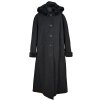 Vlněný (80%) dámský šedočerný dlouhý kabát s kapucí XXL