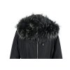 Dámský černý dlouhý prošívaný kabát s páskem a kapucí s pravou kožešinou 46