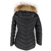 Dámská černá prošívaná bunda s kapucí s pravou kožešinou Moda Piu Anna M