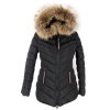 Dámská černá prošívaná bunda s kapucí s pravou kožešinou Moda Piu Anna M