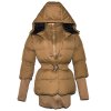 Dámský šusťákový teplý prošívaný hnědý kabát s páskem a kapucí XS 3