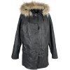 KOŽENÝ dámský černý kabát s odnímatelnou vložkou a kapucí s pravou kožešinou L