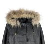 KOŽENÝ dámský černý kabát s odnímatelnou vložkou a kapucí s pravou kožešinou L