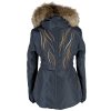 Dámský modrý prošívaný kabát s kapucí s pravou kožešinou Moda Marlene S