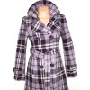 Dámský fialový károvaný zateplený kabát s páskem Dovello M