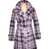 Dámský fialový károvaný zateplený kabát s páskem Dovello M