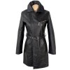KOŽENÝ dámský černý zateplený kabát - křivák s páskem KENVELO S