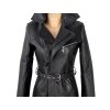 KOŽENÝ dámský černý zateplený kabát - křivák s páskem KENVELO S
