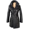KOŽENÝ dámský černý zateplený kabát - křivák s páskem KENVELO S