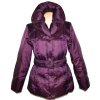 Péřový dámský šusťákový fialový kabát s páskem, límcem Marks&Spencer L