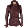 KOŽENÝ dámský vínový kabátek s páskem La Force S