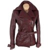 KOŽENÝ dámský vínový kabátek s páskem La Force S