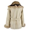 Dámský béžový kabát s páskem a pravou kožešinou M