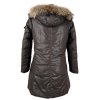 Péřový dámský hnědý kabát s kapucí s pravou kožešinou Anemone 38