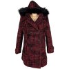 Vlněný (75%) dámský černo-červený kabát s kapucí (vlna, kašmír) 46