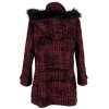 Vlněný (75%) dámský černo-červený kabát s kapucí (vlna, kašmír) 46