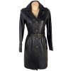 KOŽENÝ dámský černý kabát s páskem K-Style S