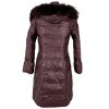 Péřový dámský fialový kabát s kapucí s pravou kožešinou Rufuete S
