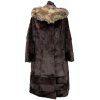 Pravý dámský hnědý dlouhý kožich s kapucí KARA M