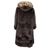 Pravý dámský hnědý dlouhý kožich s kapucí KARA M