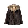 Pravý dámský hnědý dlouhý kožich s kapucí KARA M
