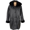 KOŽENÝ dámský černý zimní kabát s kapucí Fabiani XXL