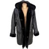 KOŽENÝ dámský černý zimní kabát s kapucí Fabiani XXL