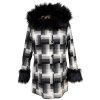 Kašmírovo-vlněný dámský zimní černobílý kabát s kapucí MODINI XL