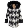 Kašmírovo-vlněný dámský zimní černobílý kabát s kapucí MODINI XL