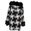 Kašmírovo-vlněný dámský zimní černobílý kabát s kapucí MODINI XL