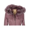 KOŽENÁ dámská růžová bunda s kapucí s pravou kožešinou M