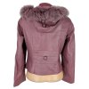 KOŽENÁ dámská růžová bunda s kapucí s pravou kožešinou M