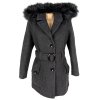 Dámský šedý zimní kabát s páskem a kapucí Natalia S