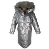 Dámský dlouhý stříbrný prošívaný kabát s kapucí K.Zell S
