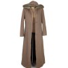 Vlněný (70%) dámský dlouhý hnědý kabát Fabrizio (vlna, kašmír) 38