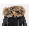 Vlněný (70%) dámský černý extravagantní kabát s kapucí s pravou kožešinou Moda Marlene (vlna, kašmír) 44 - 46