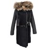 Vlněný (70%) dámský černý extravagantní kabát s kapucí s pravou kožešinou Moda Marlene (vlna, kašmír) 44 - 46