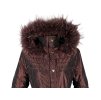Dámský vínový prošívaný kabát s kapucí s pravou kožešinou Anorac 36, 42