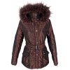 Dámský vínový prošívaný kabát s kapucí s pravou kožešinou Anorac 36, 42