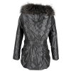 Dámský stříbrný prošívaný kabát s kapucí s pravou kožešinou LUO LUO M
