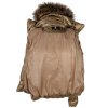Dámský zlatý prošívaný kabát s kapucí s pravou kožešinou L