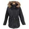 Dámský černý prošívaný zimní kabát s kapucí s pravou kožešinou City Mountain Passion L