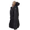 Dámský černý prošívaný zimní kabát s kapucí s pravou kožešinou City Mountain Passion L