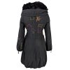 Dámský černý prošívaný kabát s pravou kožešinou Moda Marlene S
